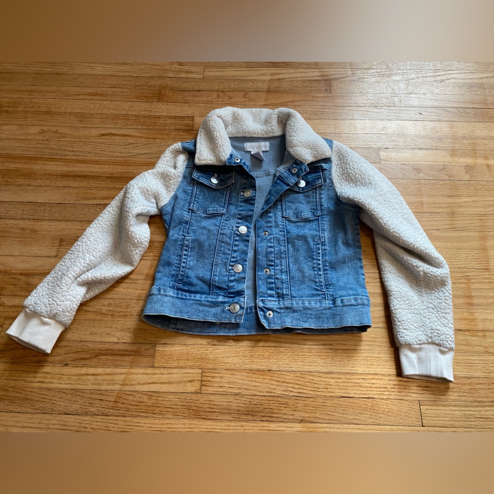 Falls Creek Girl 10-12 Kids Denim and Sherpa Faux Fur Jean Jacket Button Closure
